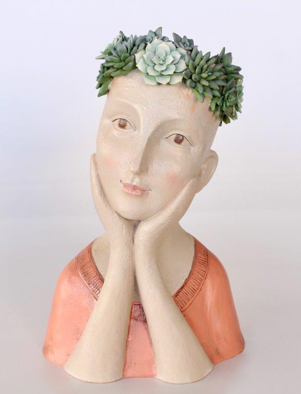 Orange Bust Flower Pot With Succulents